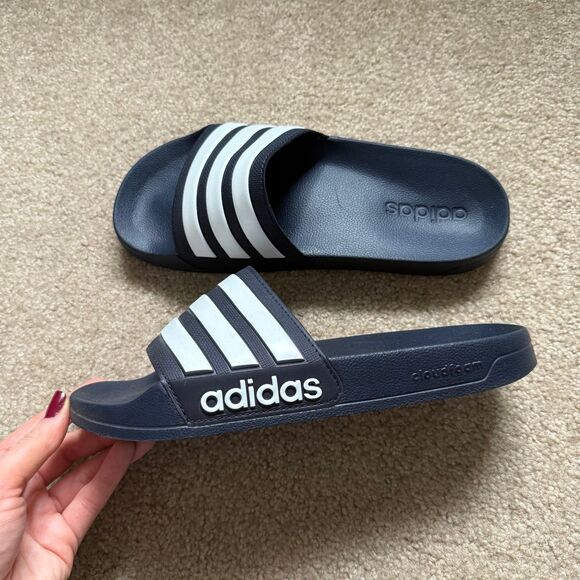 Adidas Adilette Pool Shower Slides Navy Blue White Stripe Mens Size 8 NEW - Picture 3 of 5